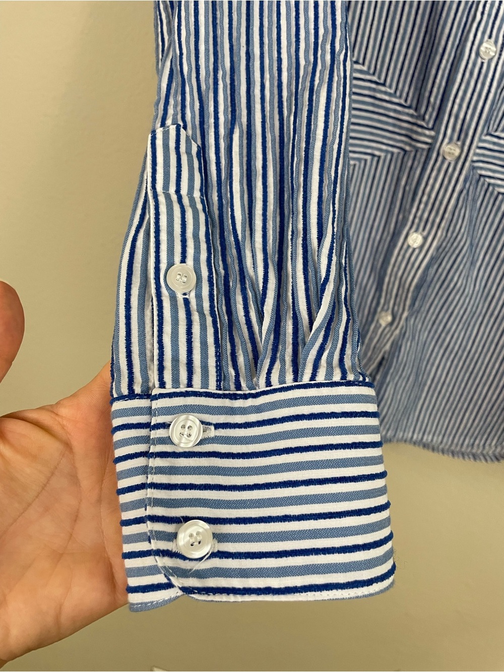Finley Blue & White Textured Striped Collared Button Up Shirt Size Medium - Picture 5 of 8